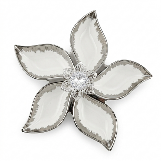 Luxury 5-Piece Floral Serving Tray Set with Crystal Center