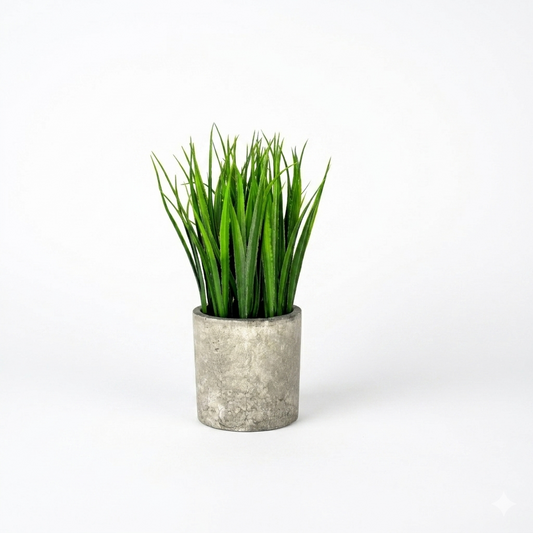 Artificial Desktop Grass Plant in Concrete-Style Pot