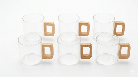 Minimalist Glass Mugs with Wooden Handles