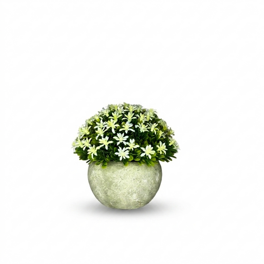 Artificial Blooming Shrub in Round Stone-Look Pot