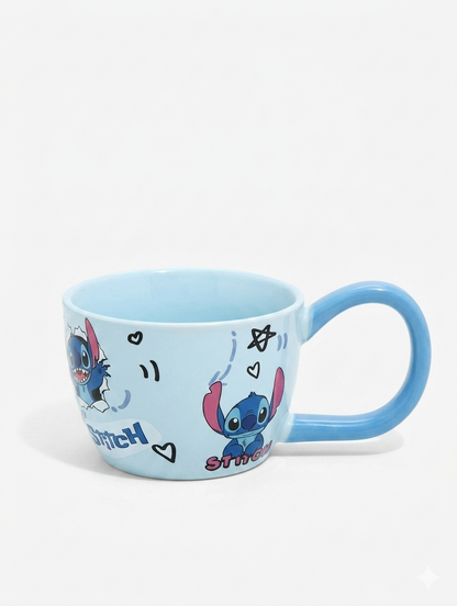 Stitch Cartoon Ceramic Mug – Cute Blue Coffee & Tea Cup with Large Handle