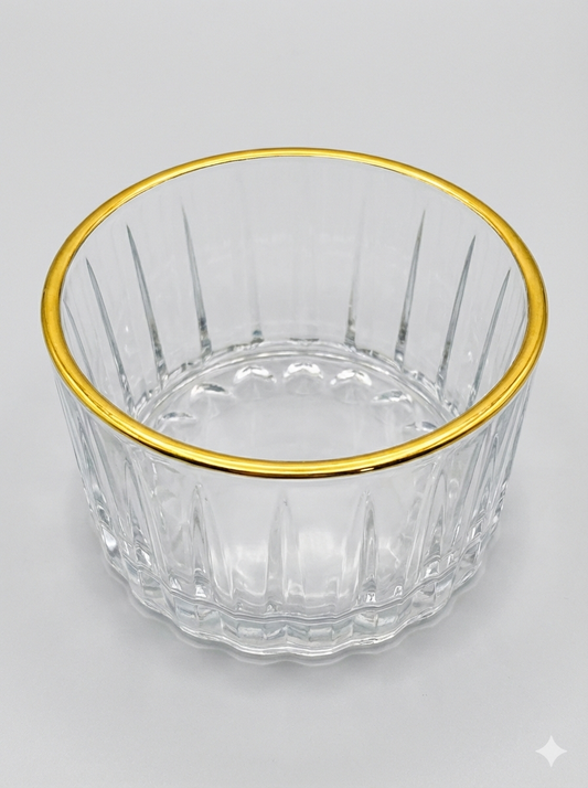 Gold-Rimmed Ribbed Glass Small Bowl