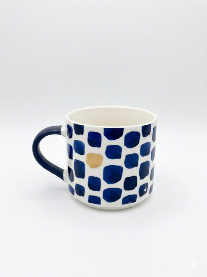 Handcrafted Ceramic Mug with Blue Checkered Design