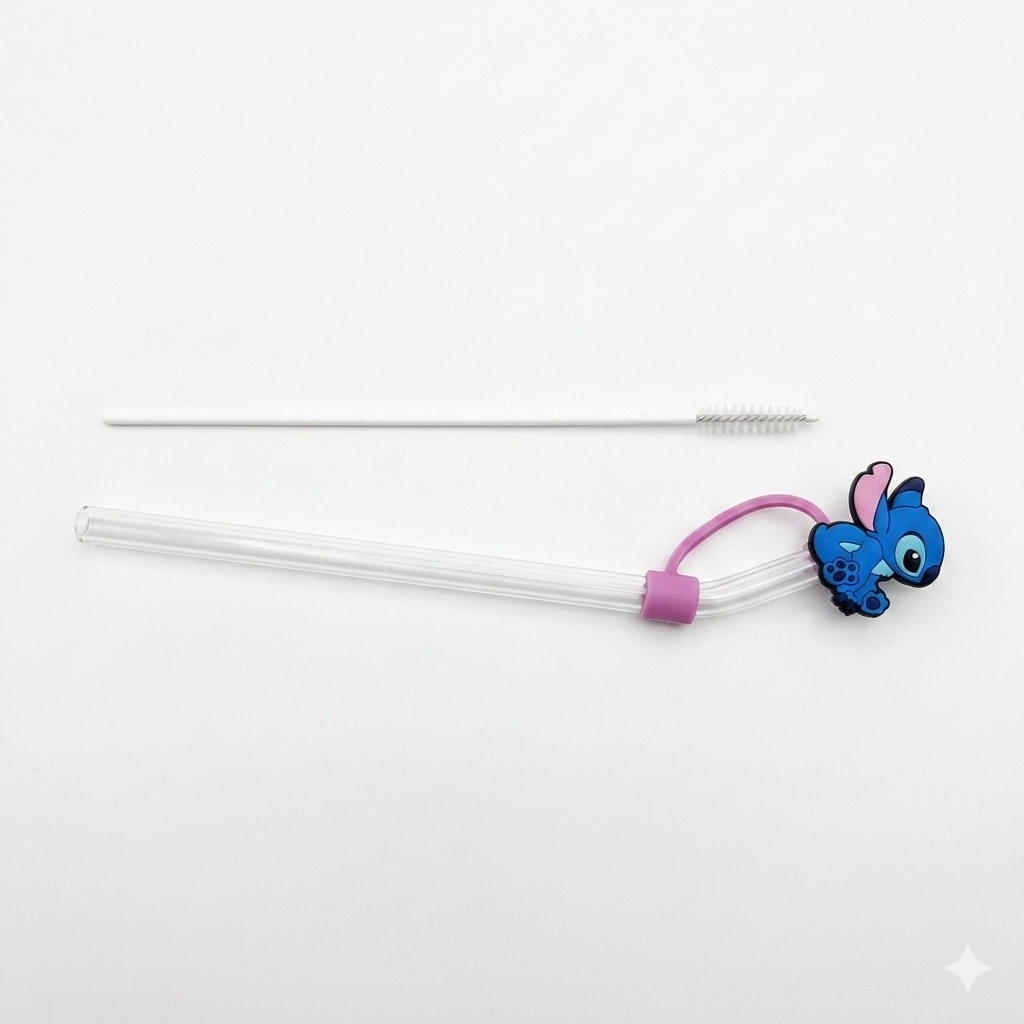 Cute Cartoon Glass Straw with Cleaning Brush