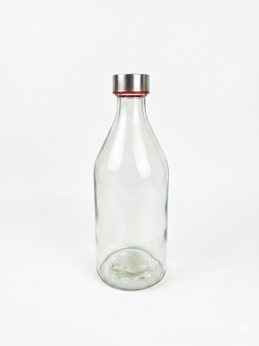 Clear Glass Water Bottle with Stainless Steel Cap