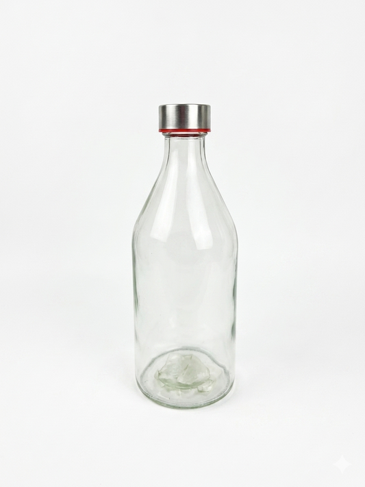 Clear Glass Water Bottle with Stainless Steel Cap