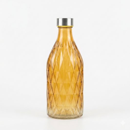 Luxury Amber Textured Glass Water Bottle with Stainless Steel Lid