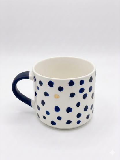 Handcrafted Ceramic Mug with Blue Checkered Design