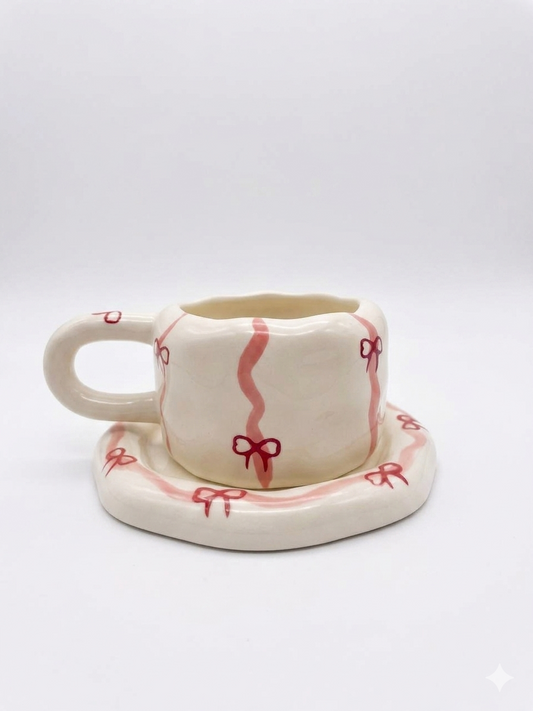 Ribbon Wave Ceramic Cup & Saucer Set