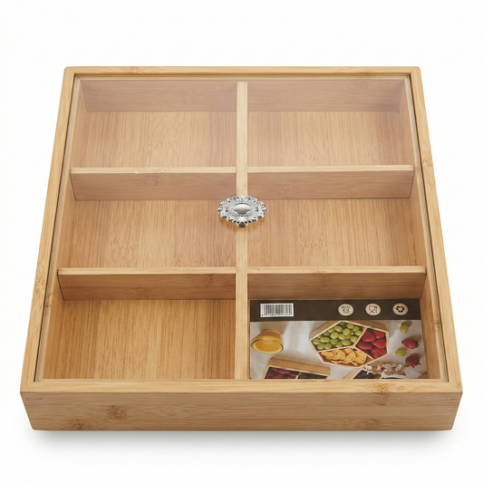 Bamboo Storage Organizer Box with Clear Lid – Multi-Compartment Display Case
