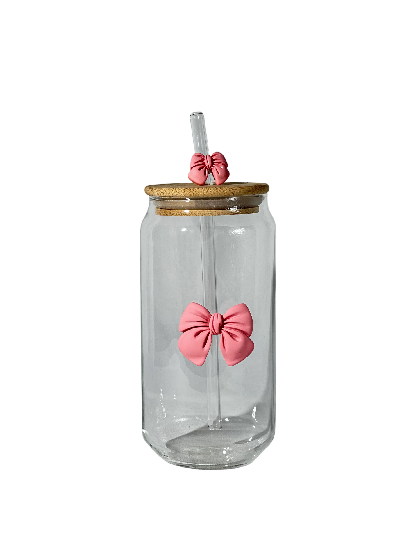 Bow-Accented Glass Can Tumbler with Straw – Single Unit
