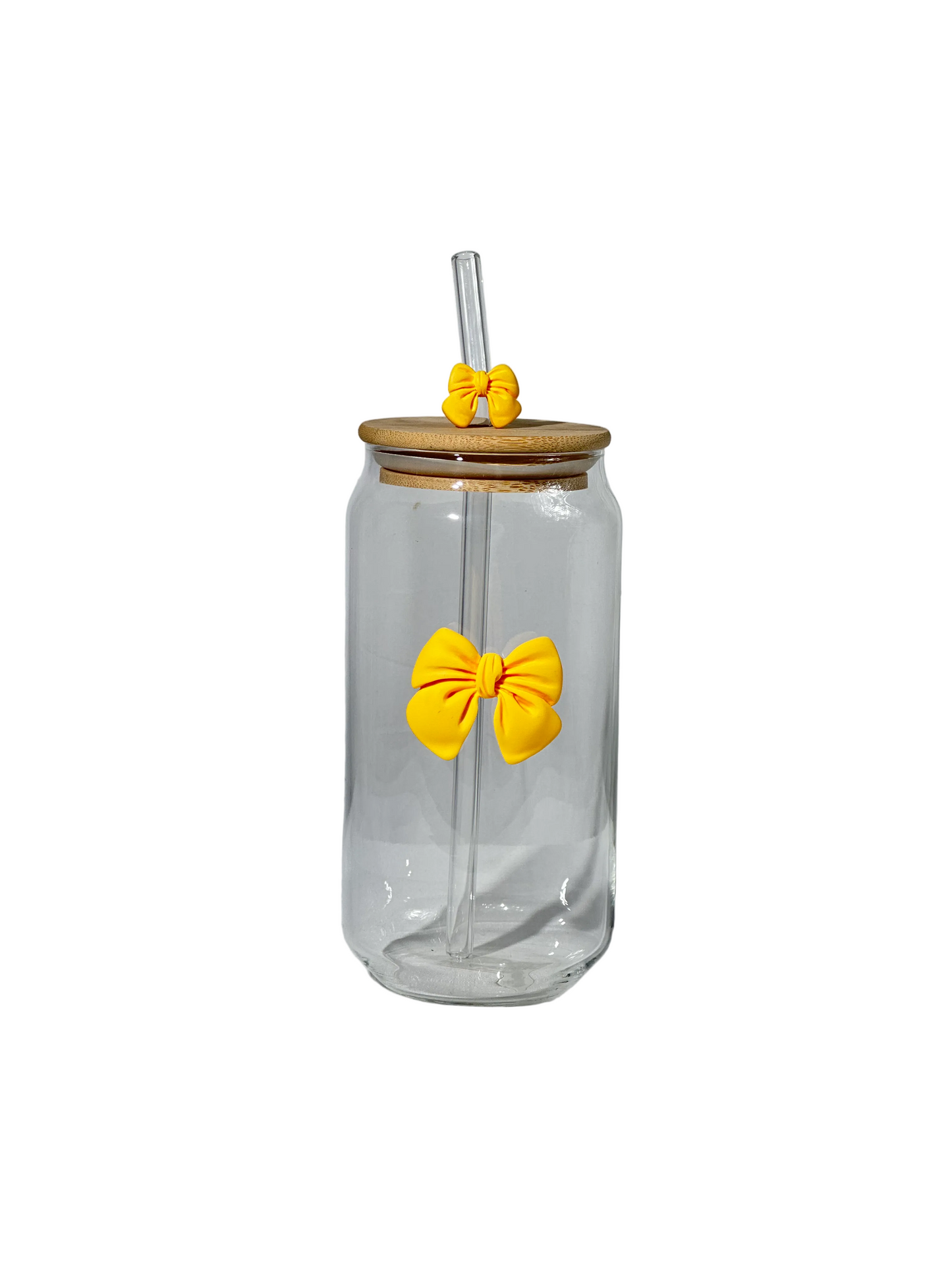 Bow-Accented Glass Can Tumbler with Straw – Single Unit