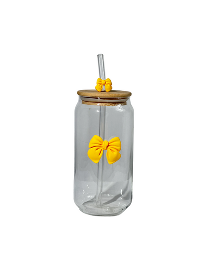 Bow-Accented Glass Can Tumbler with Straw – Single Unit