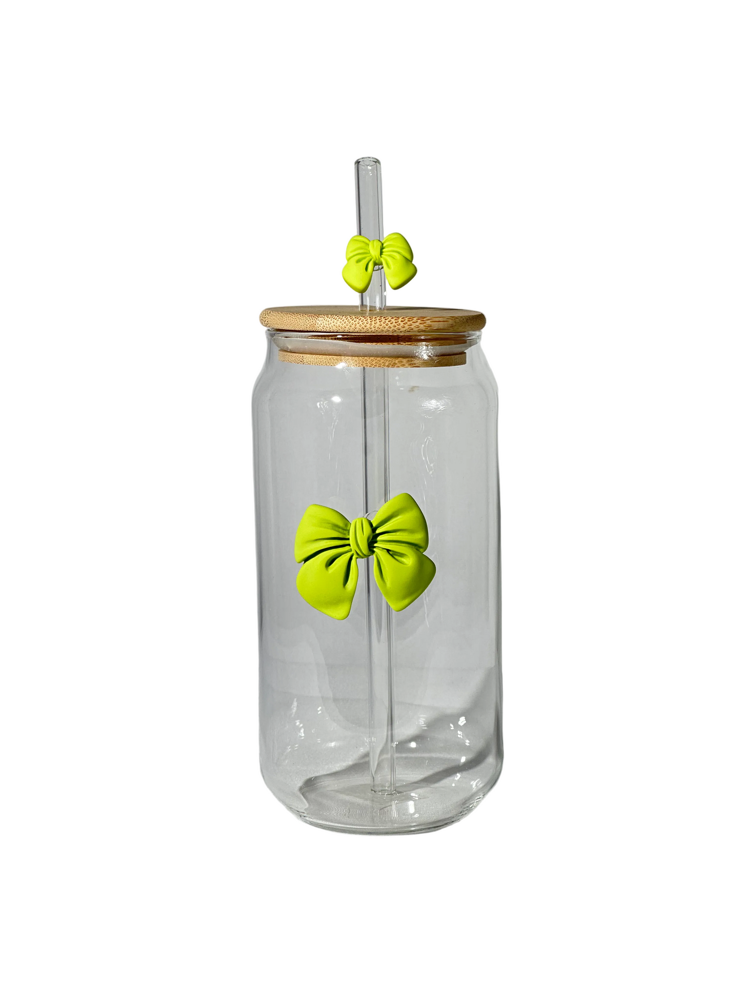 Bow-Accented Glass Can Tumbler with Straw – Single Unit