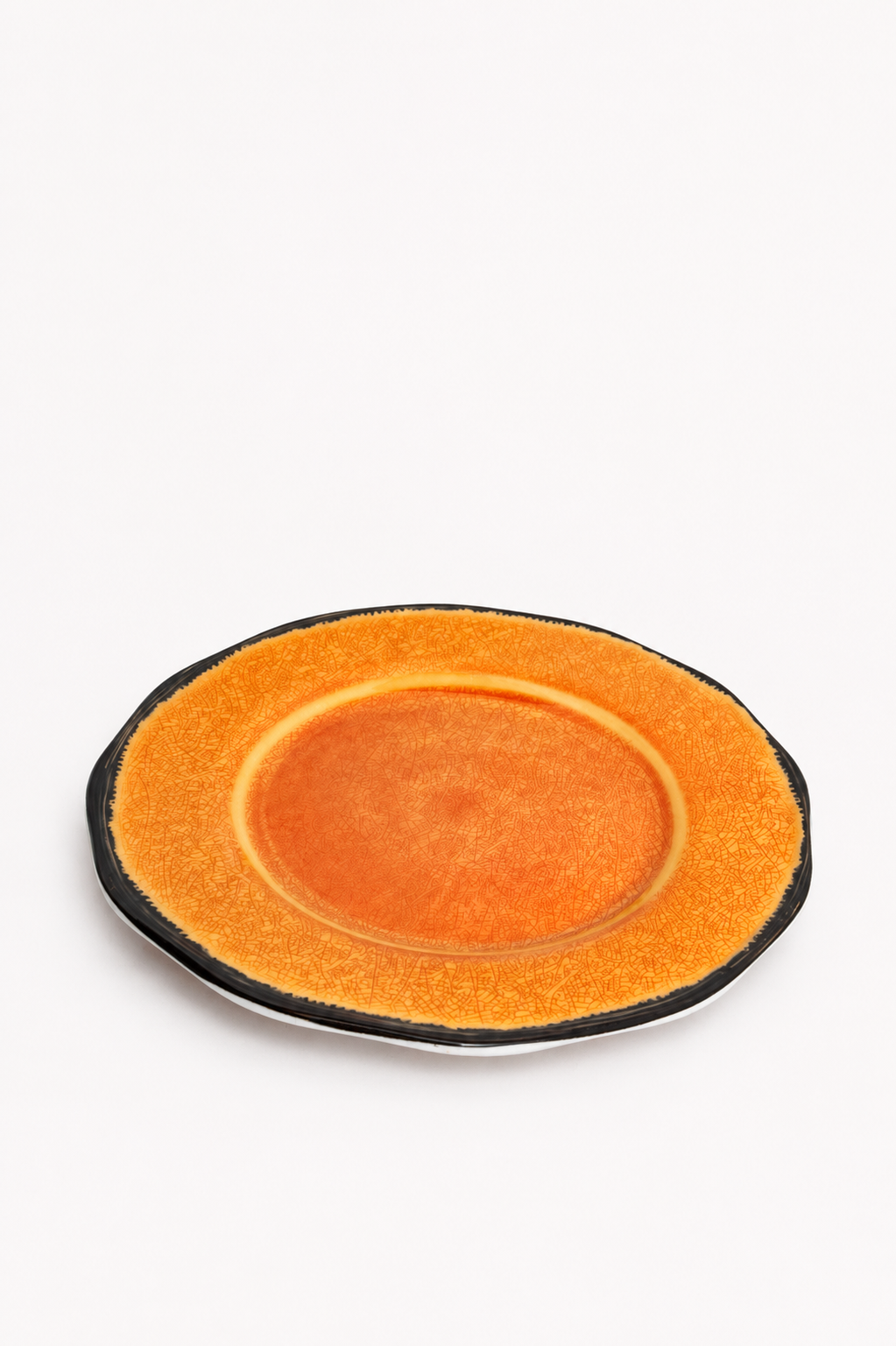 Artisanal Reactive Glaze Ceramic Plate – Vibrant Amber & Textured Edge