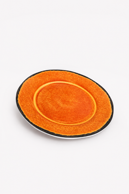 Artisanal Reactive Glaze Ceramic Plate – Vibrant Amber & Textured Edge