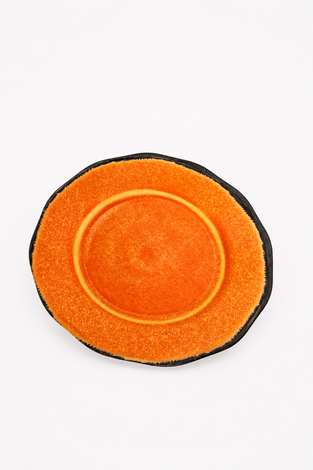 Artisanal Reactive Glaze Ceramic Plate – Vibrant Amber & Textured Edge