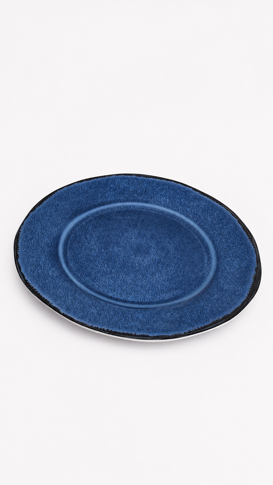 Artisanal Reactive Glaze Ceramic Plate – Deep Cobalt & Textured Edge