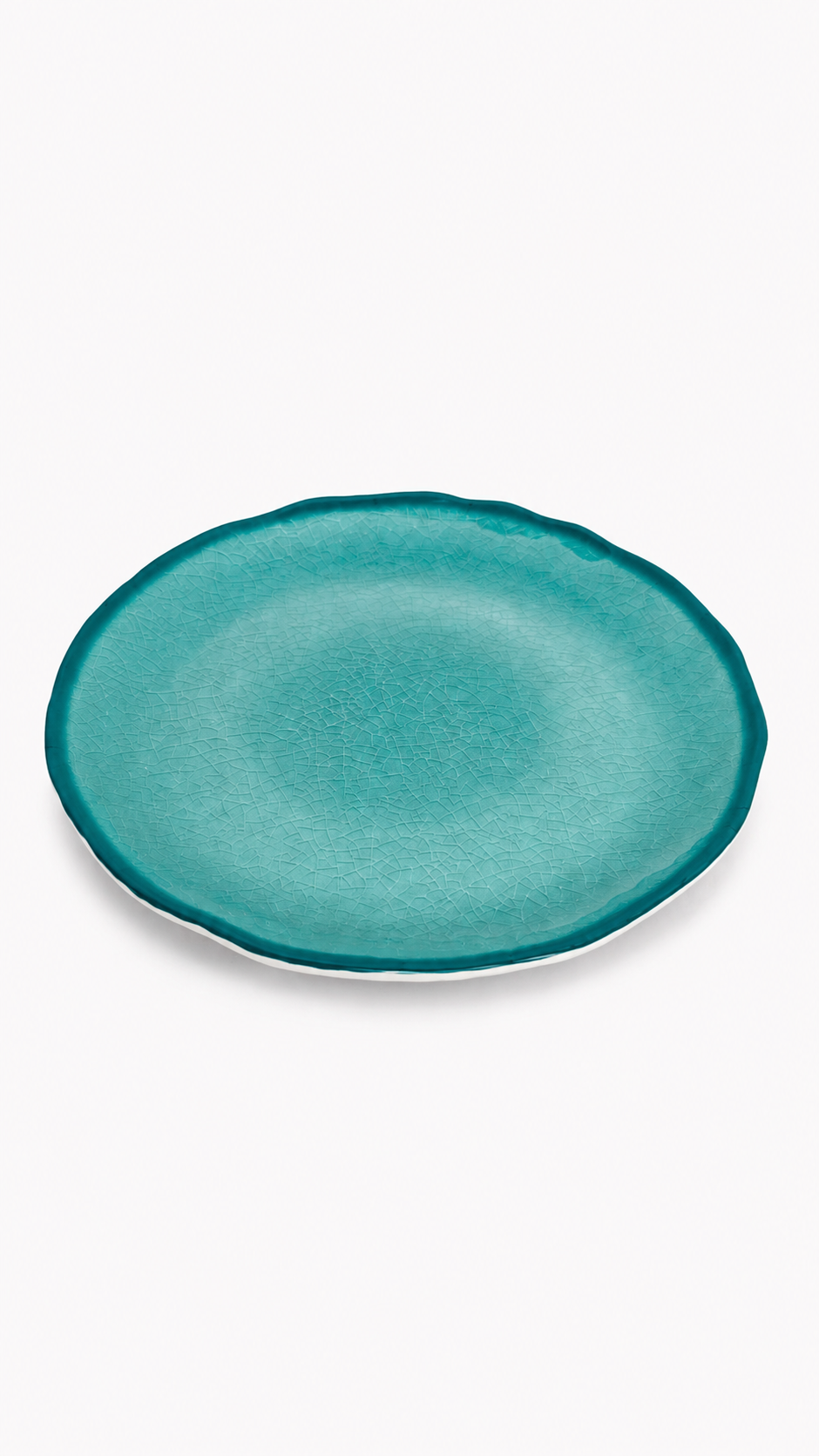 Artisanal Crackle-Glaze Ceramic Plate – Vibrant Turquoise