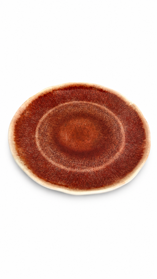 Artisanal Reactive Glaze Ceramic Plate – Warm Terracotta & Sunburst Finish