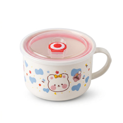 Cute Bear Ceramic Bowl with Vented Lid and Handle