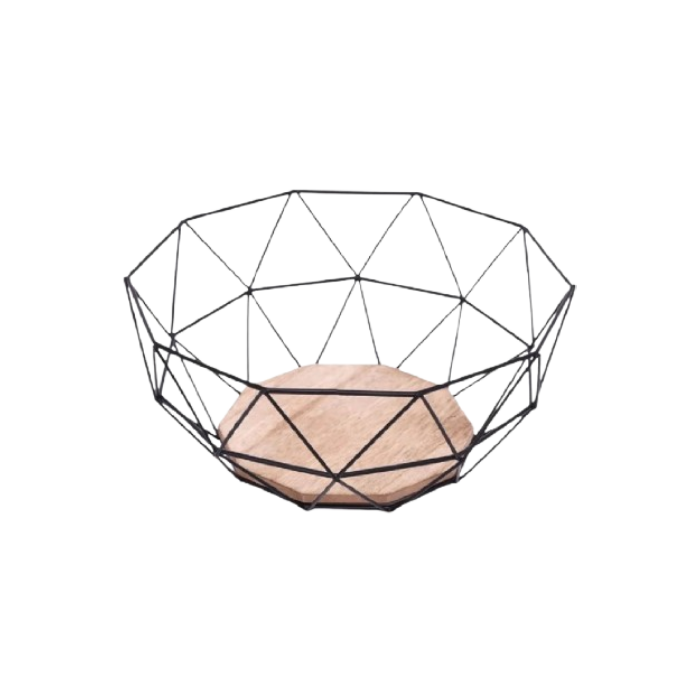 Metal and Wood Fruit Bowl