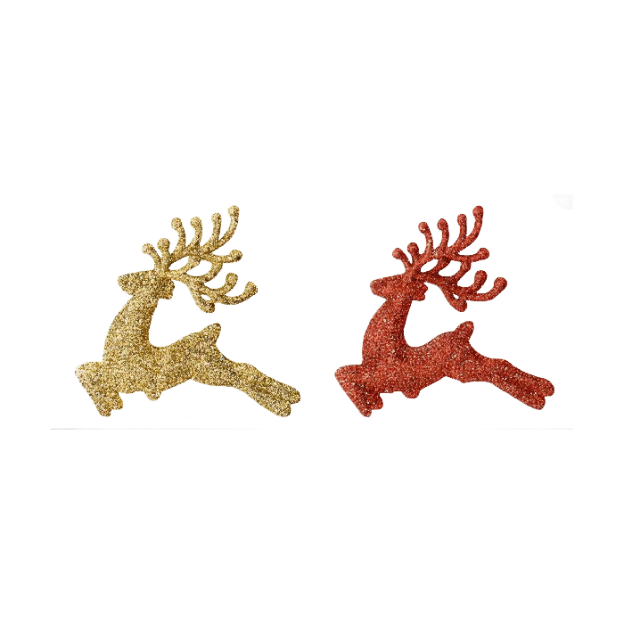 Glittered Red & Gold Leaping Reindeer