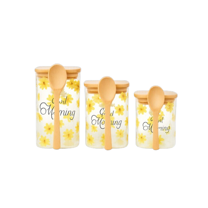 3-Pack Glass Floral Jars with Lids & Spoons