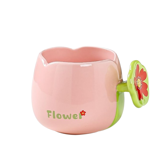 Ceramic Coffee Mug with Flower Handle