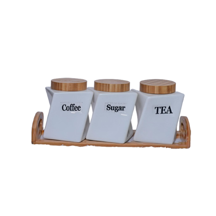 طقم برطمانات سيراميك أنيق للشاي والقهوة والسكر