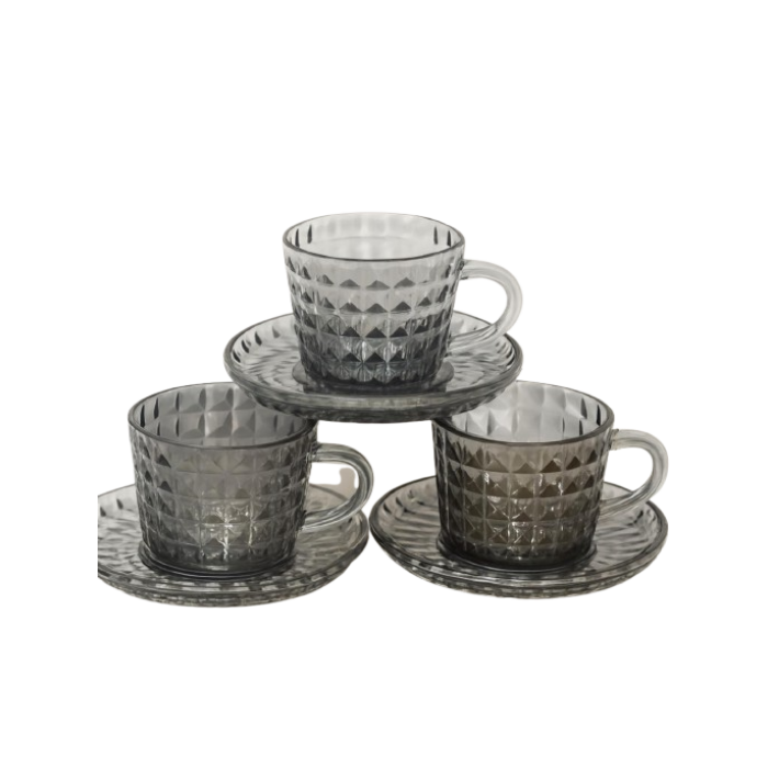 Shiny Gray Crystal Tea Cup Set
