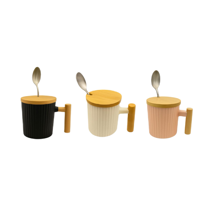 Porcelain Mug with Wooden Cover & Handle
