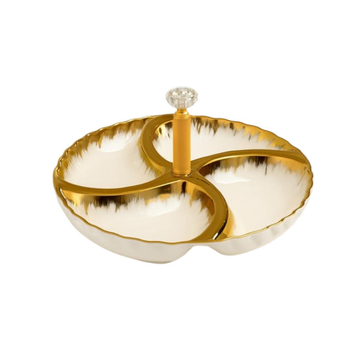 طبق تقديم بورسلين فاخر 4 أقسام ذهبي
