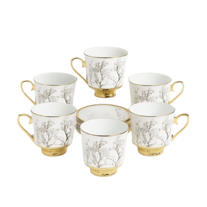 طقم أكواب بورسلين فاخر 12 قطعة دهبية