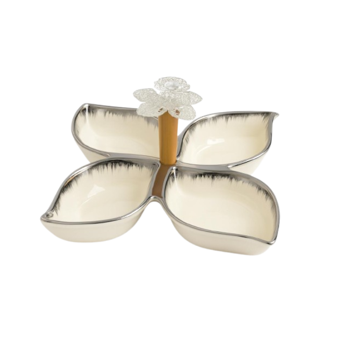 طبق تقديم بورسلين فاخر 4 أقسام فضي