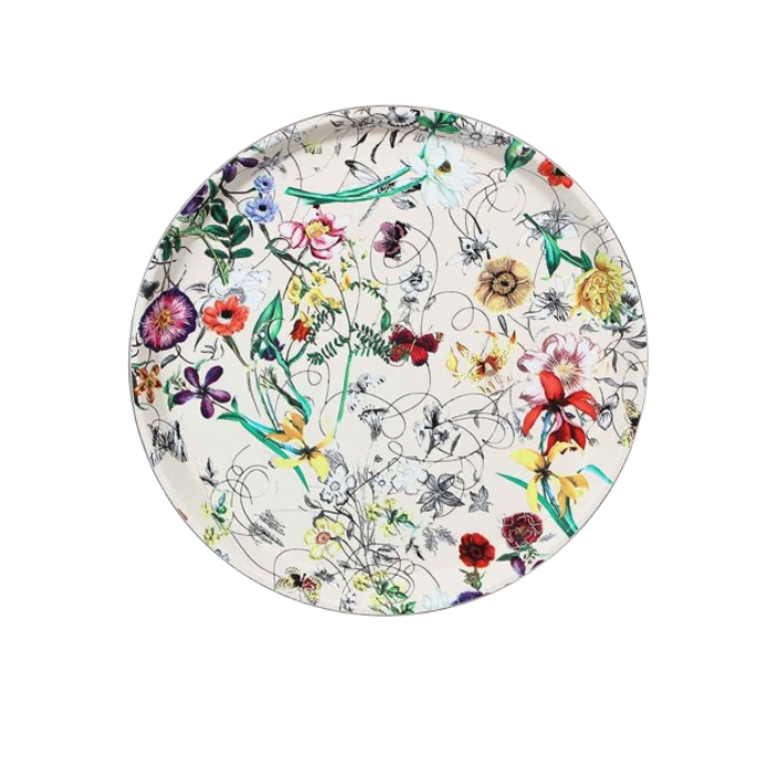 صينية ميلامين مدوّرة مزخرفة بالورود