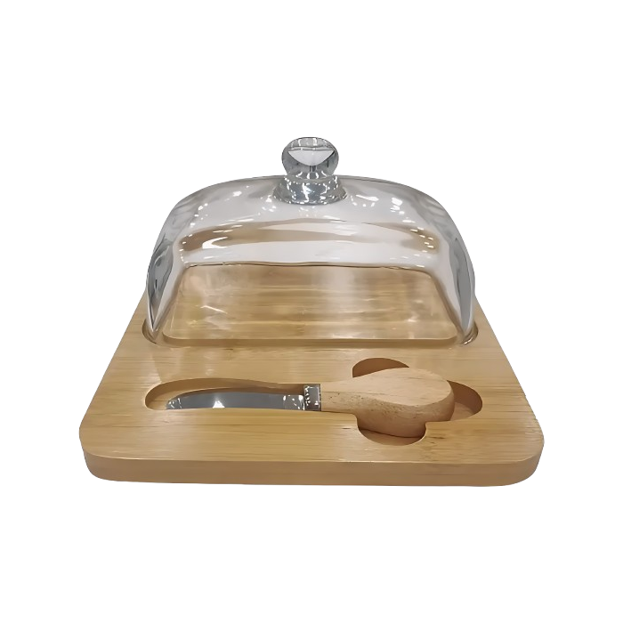 صحن زبدة بغطاء زجاجي وقاعدة