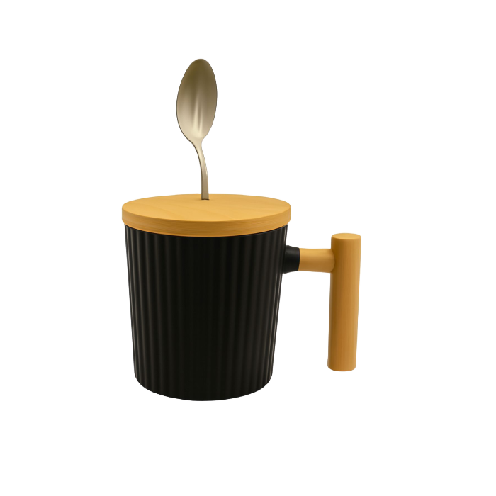 Porcelain Mug with Wooden Cover & Handle
