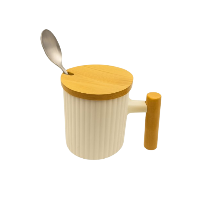 كوب بورسلين بغطاء ومقبض خشبي