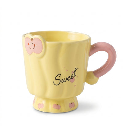 Apple Motif Mug with Script Word – Textured Ceramic Design