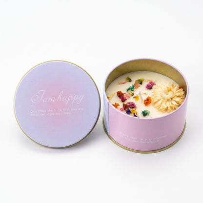 Decorative Printed Tin Candle with Floral Accents