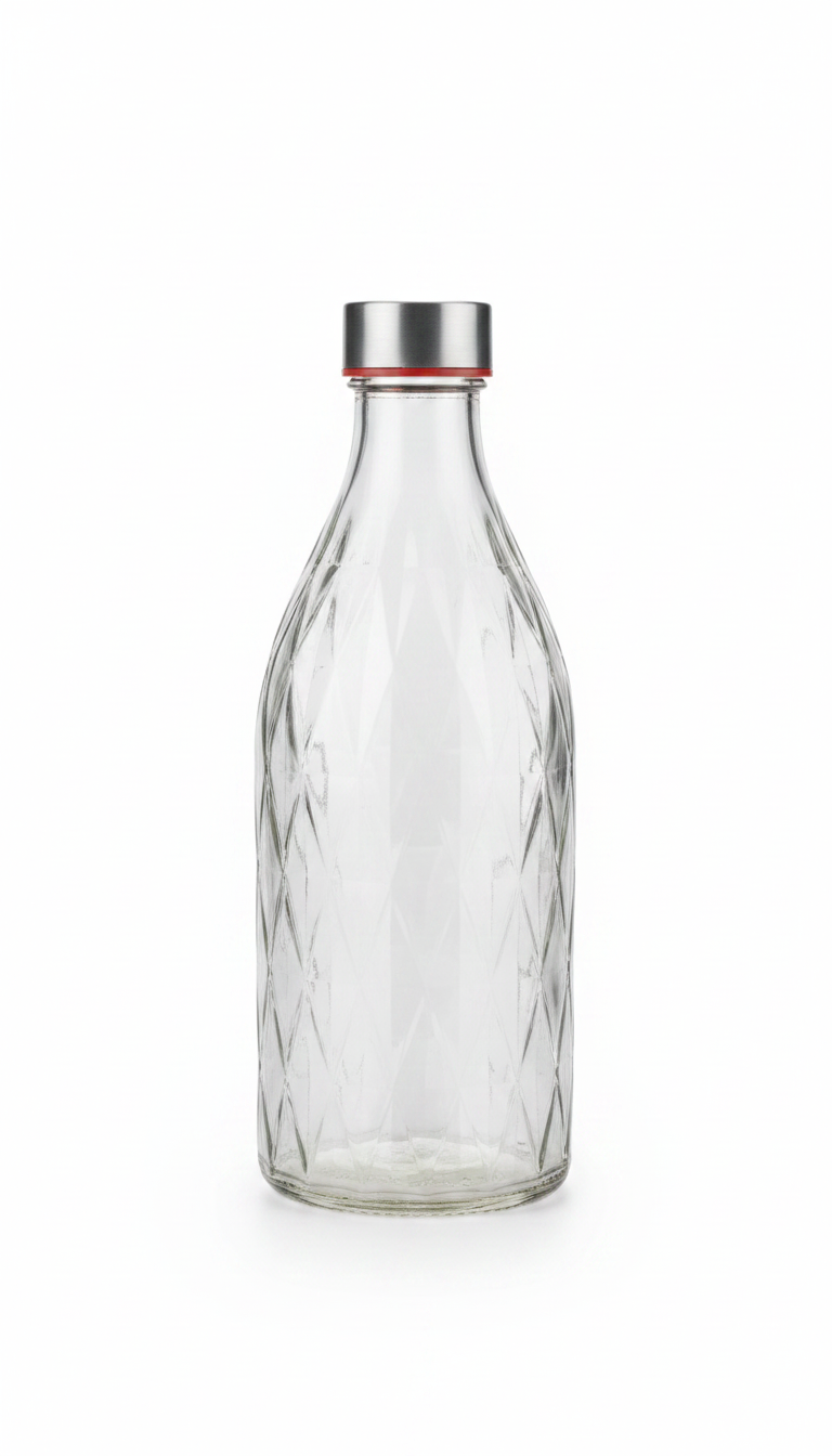 Elegant Diamond-Textured Glass Bottle