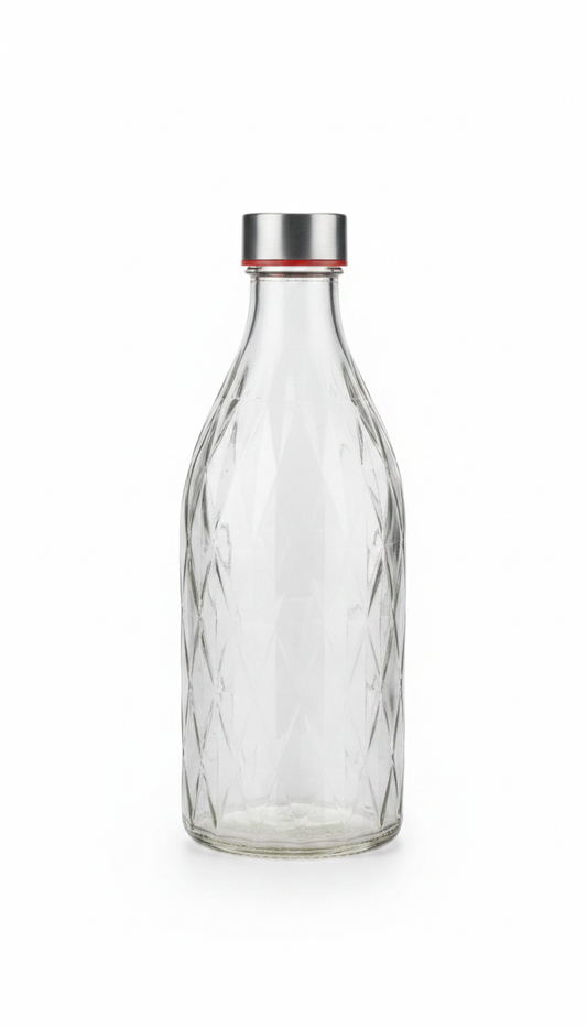 Elegant Diamond-Textured Glass Bottle