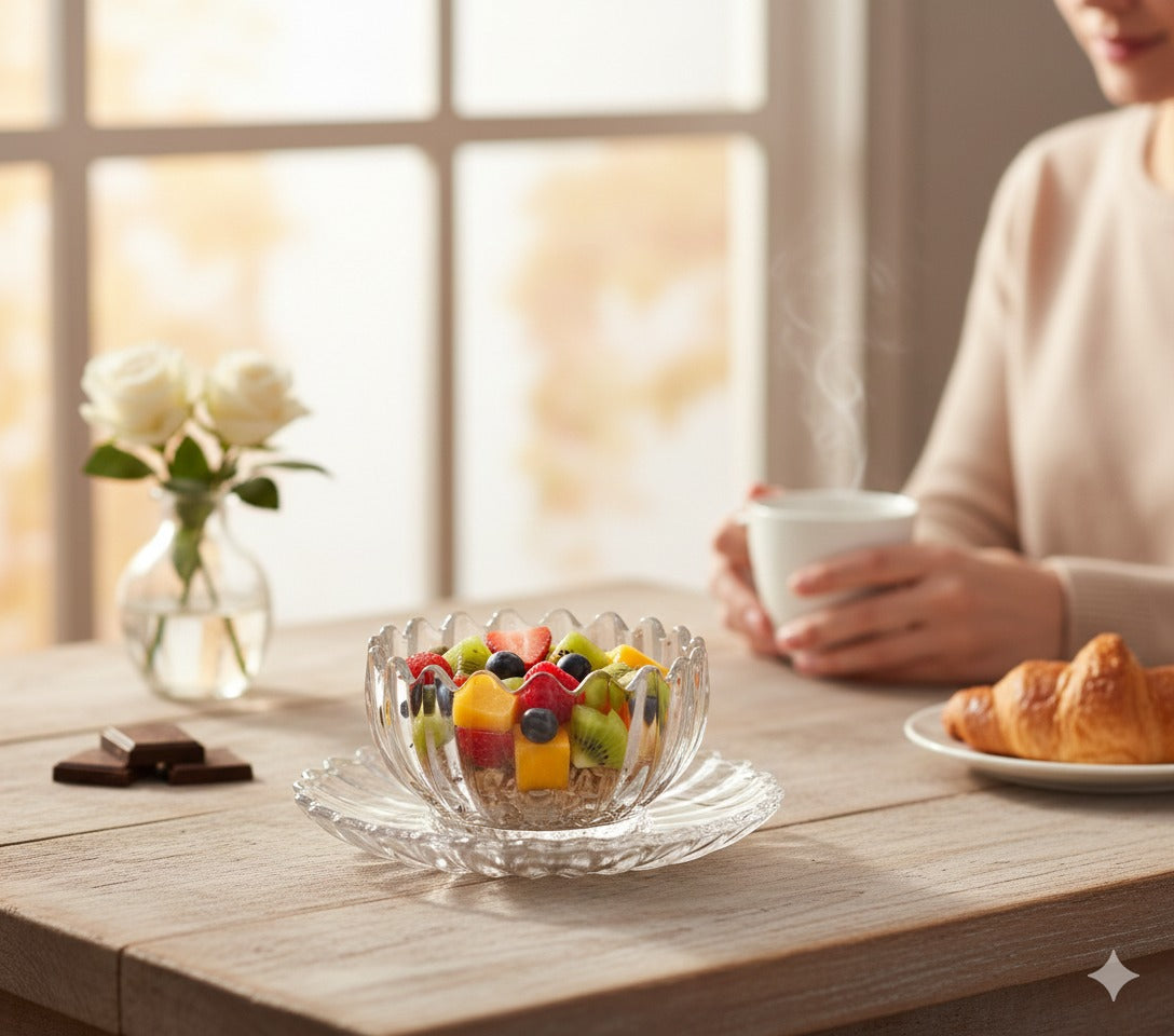 Crystal Glass Dessert Bowl with Saucer