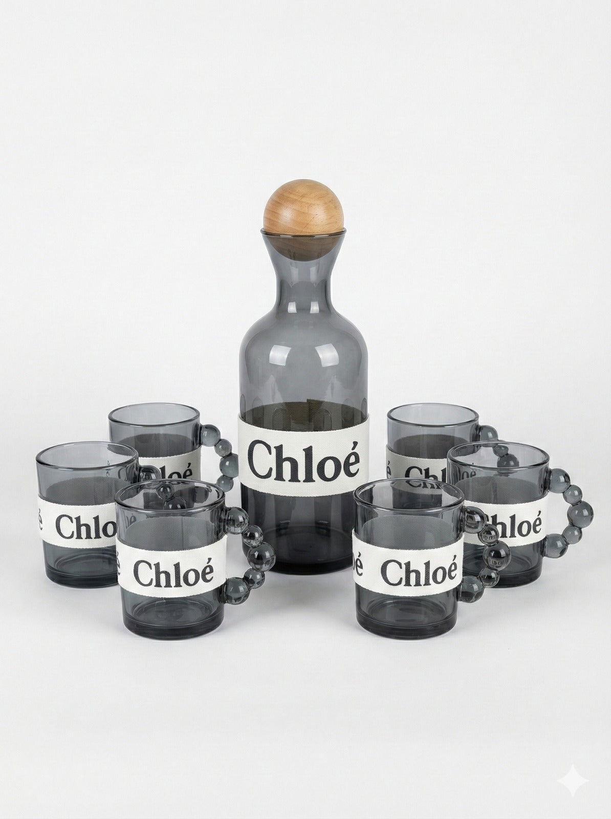 Chloé Smoky Glass Carafe & Cups Set