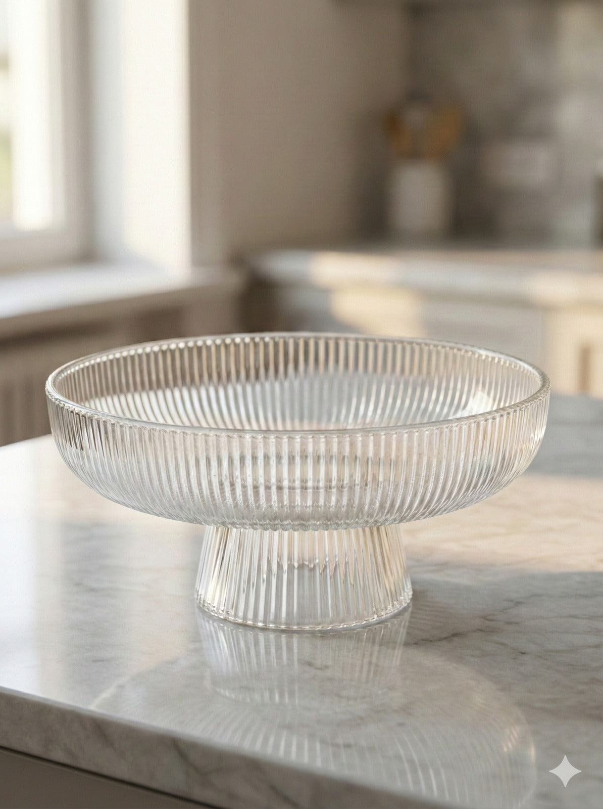 Clear Ribbed Glass Pedestal Bowl