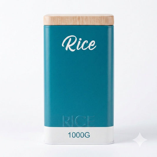 Mediterranean Teal Rice Tin with Wood Lid