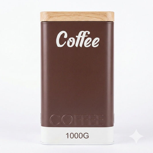 Matte Espresso Coffee Storage Canister with Wooden Lid