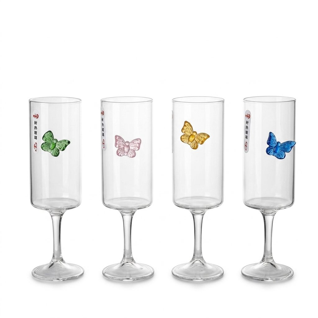 Butterfly Design Glass Champagne Flute Set