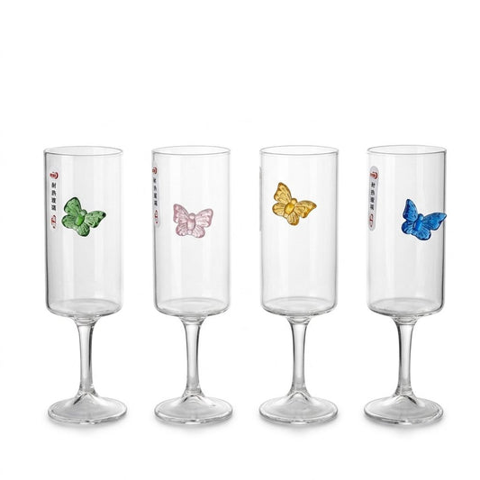 Butterfly Design Glass Champagne Flute Set